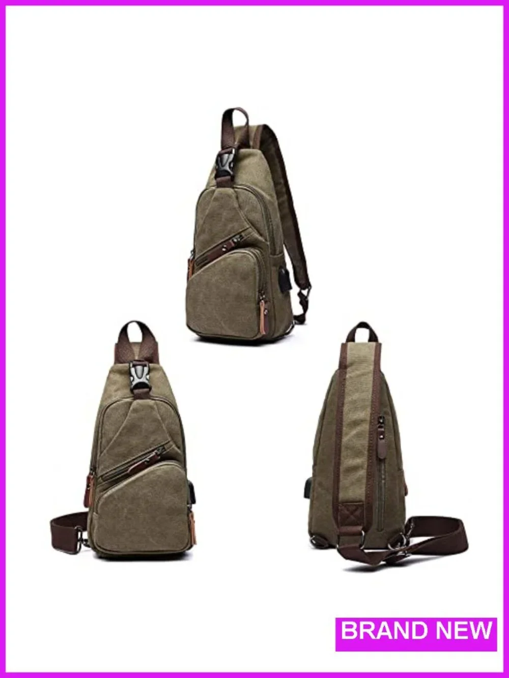 Canvas Sling Bag Crossbody Backpack Hiking Travel Unisex
